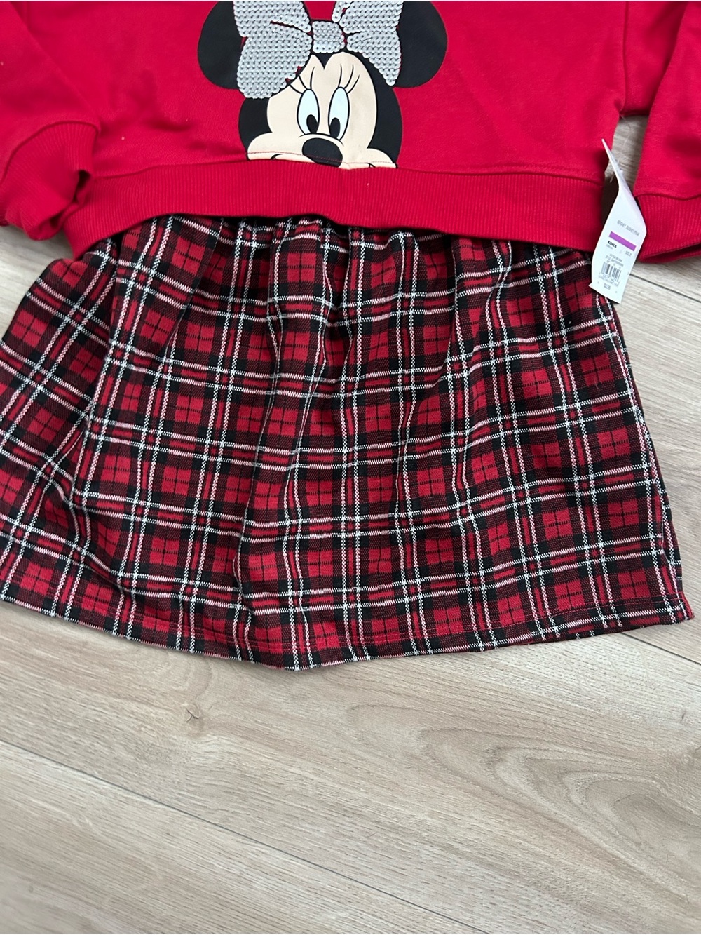 Minnie Mouse Red Cropped Sweatshirt Dress with Plaid Skirt - Picture 3 of 4